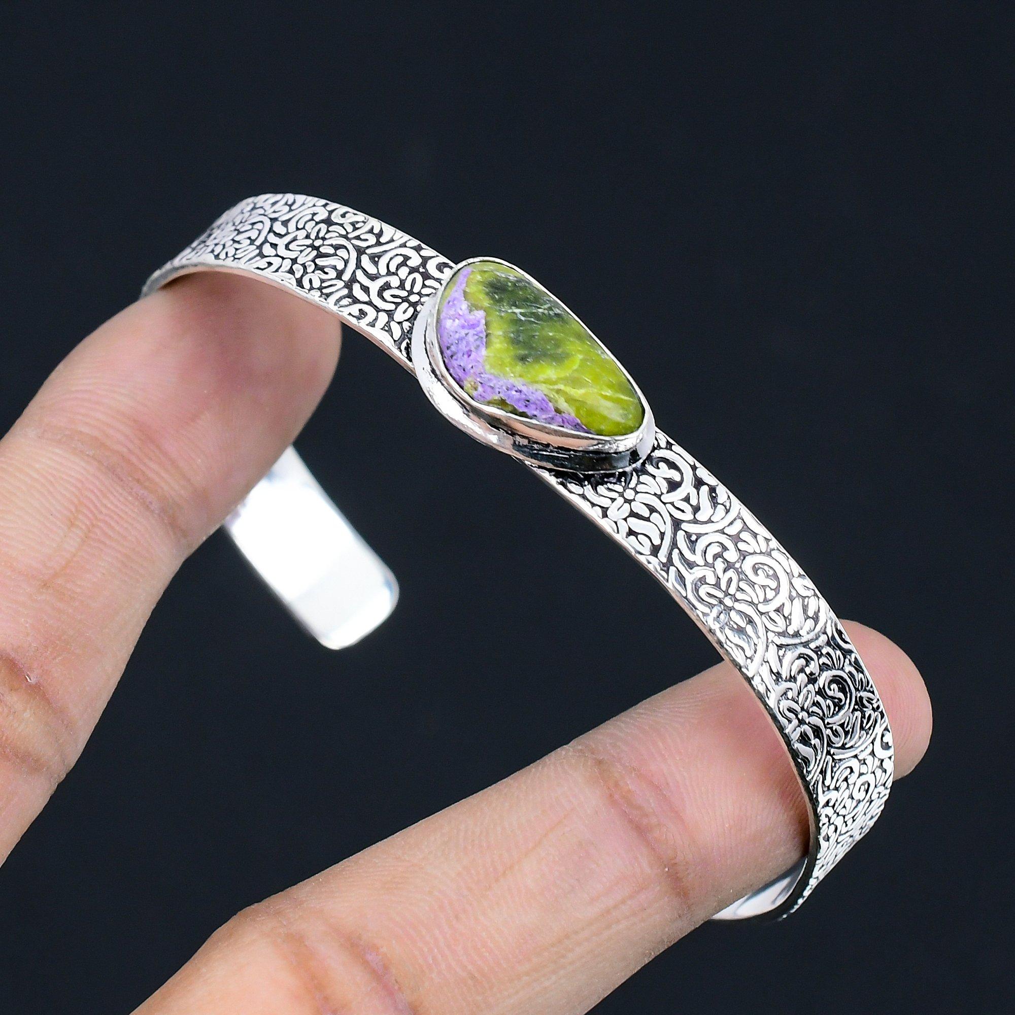 

Sisters Day Deal Sterling Silver Trillion Atlantisite Gemstone Bangle Bracelet Adjustable