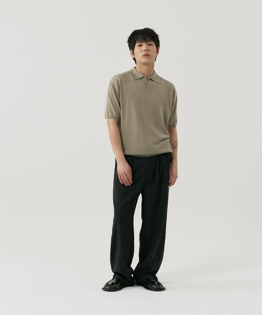 GNOK Silk Collared Short Sleeve Knit [Khaki]
