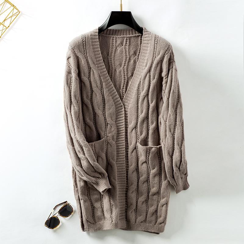Autumn & Winter New Fashion Casual Fried Dough Twists Knot Knitted Cardigan Women's Vintage Loose Medium Length Sweater Coat