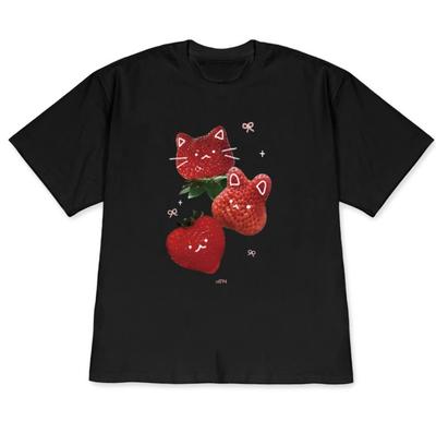Cute Strawberry Cat Graphic TShirt Kawaii Fruit Cat Tee Casual Short Sleeve T Shirt for Unisex Women Couple Outfits Top Versatile