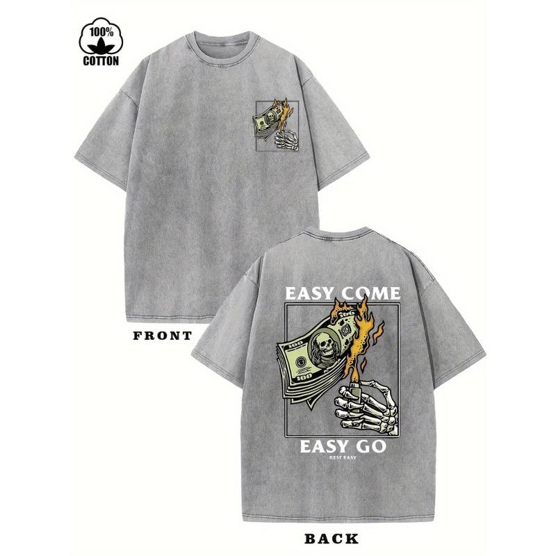 

Featuring a Skull And Cash Washed Design Printed on a T-Shirt. This Men S Short-Sleeved Round Neck Tee Is Perfect for Summer, Breathable And Casual 5XL сірий