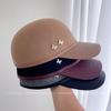 Premium Leather Brim Splicing Wool Baseball Cap Children's Winter Elegant Versatile Equestrian Hat Retro Trendy Peaked Cap