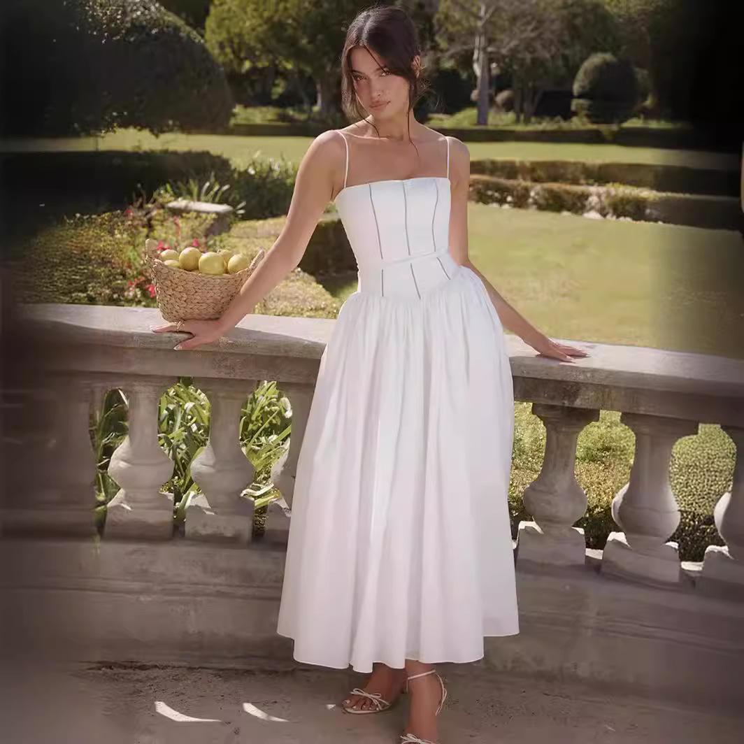 

GMXIA Fairy Chic Strap Gentle Wind Dress Slimming Floral Strap Dress S белый