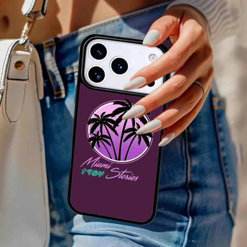 80s Retrowave Neon Palms Tree soft Phone Case For iPhone 17 Air 14 15 13 12 Max Cover For Apple 15 16 16e 11 Pro Max Plus Coque