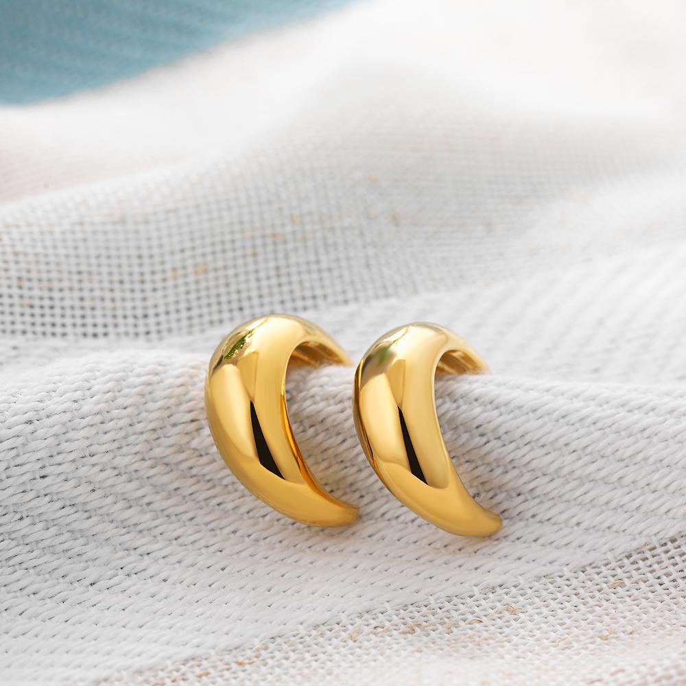Boucles d'oreilles créoles épaisses en forme de C vintage pour femmes Cercle lisse en acier inoxydable plaqué or Créoles Mode Zircon Cadeau de Fête