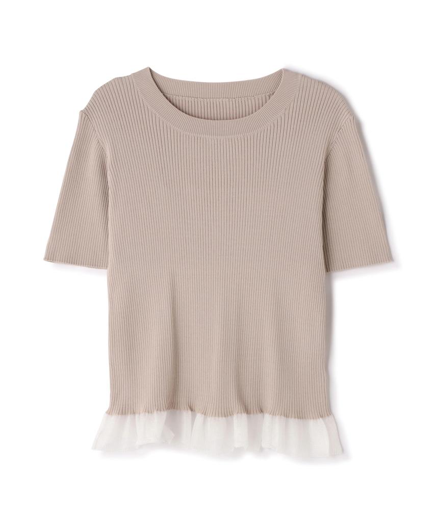N Natural Beauty Sheer Frill Knit Natural Basic Sweater, Women's,