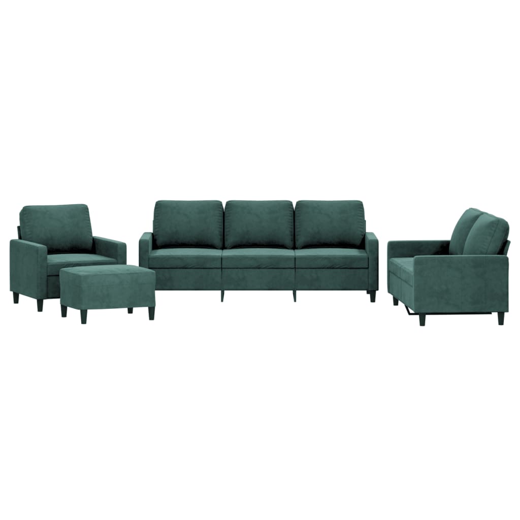 Vidaxl 4-Cz. Relaxation Set With Cushions, Dark Green, Velvet