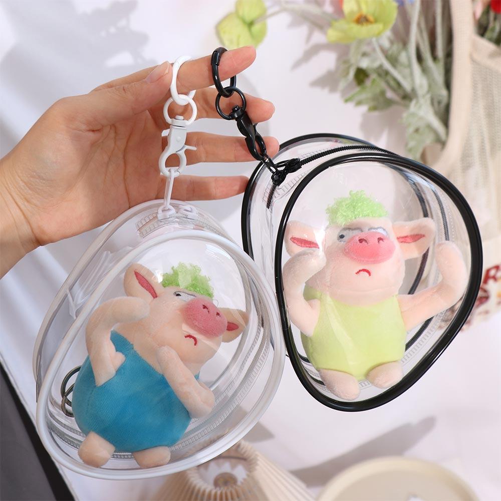 

Thicken Mini Doll Outdoor Pouch Transparent Doll Storage Bag 16cm Doll Outdoor Bag DIY Keychain Black-NO BALL&buckle