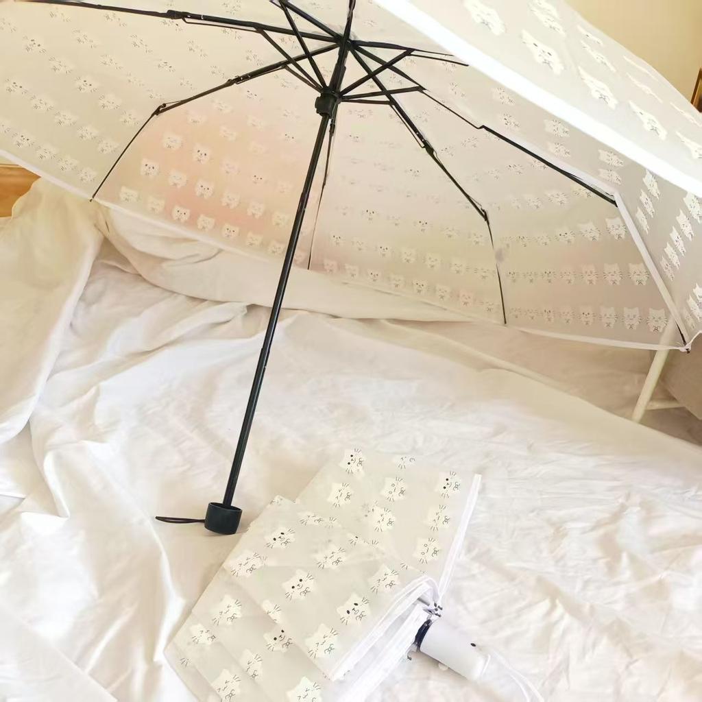Cute Cartoon Cat Clear Umbrella Automatic Folding Parasol Transparent Sun Rain Umbrellas for Kids Students Women