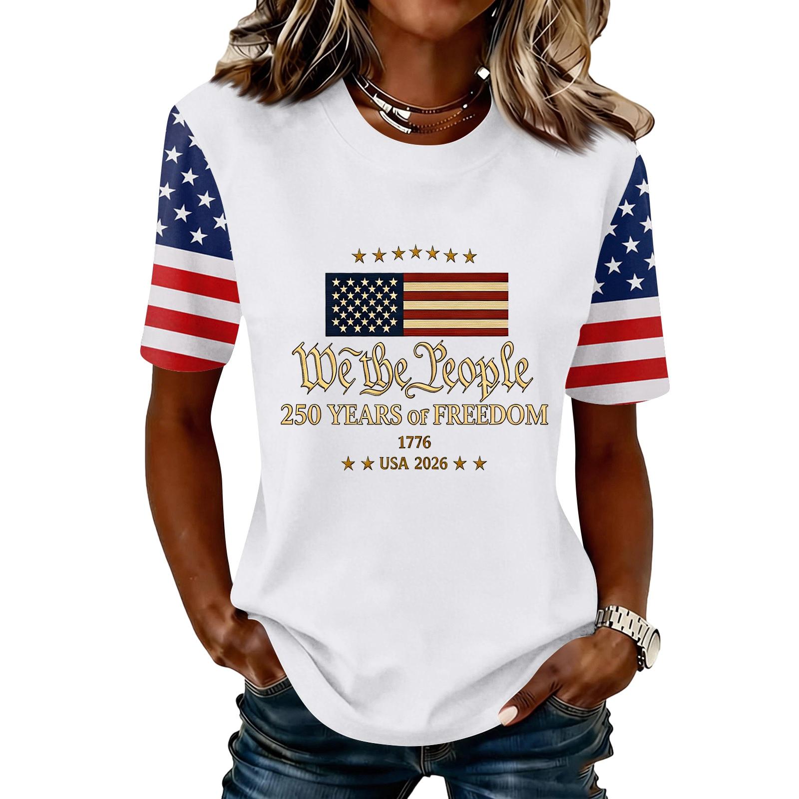 

Short Sleeve Round Neck T Shirt with Printed Graphic and Patterned Sleeves for Women Casual Fit Comfortable Top XL білий
