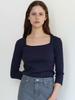 THERYE Square Neck Ribbed T-Shirt(Navy)