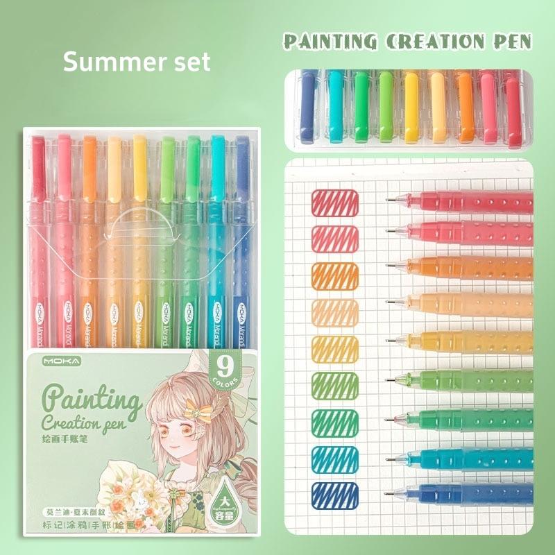 9pcs Romantic Multi Color Pens Set Gel Ink Vintage Marker Liner 0.5mm Ballpoint Stationery Gift