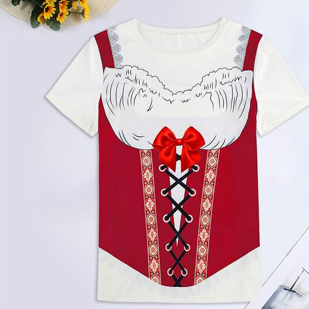Women's Oktoberfest Festival Printed T-Shirt, Short Sleeve Round Neck Casual Pullover Top