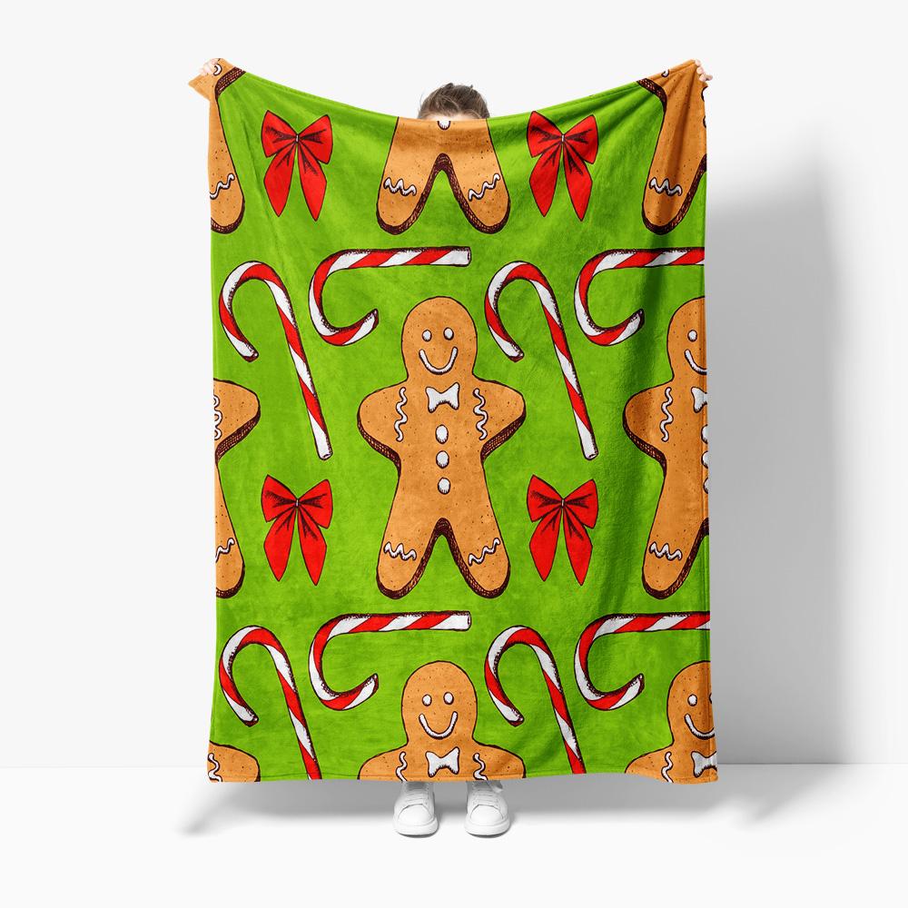 Cozy Christmas Throw Blanket Gingerbread Man Holiday Decor Festive Flannel Soft Warm Bedspread Gift Idea Room Decor