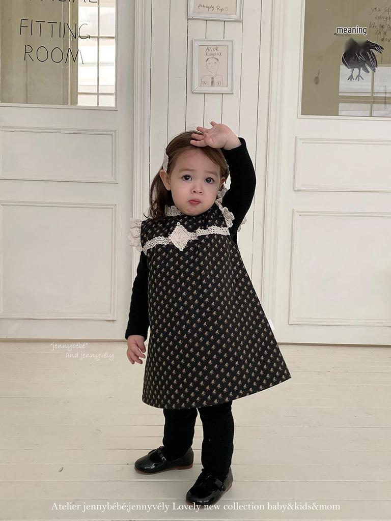2025 Winter Cotton-Padded Dress Set for Baby Girls - Chic Korean Style Lace Ruffle Collar Sleeveless Dress