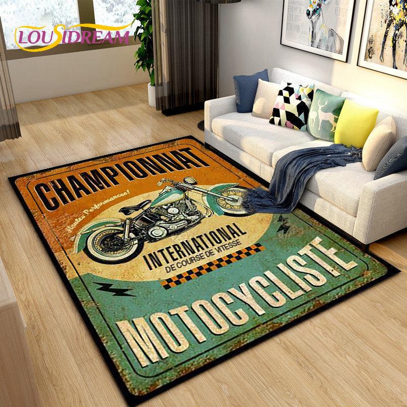 Retro Vintage Motorcycle Area Rug Large,Carpet Rug for Living Room Bedroom Sofa,Kitchen Bathroom Doormat Non-slip Floor Mat Gift