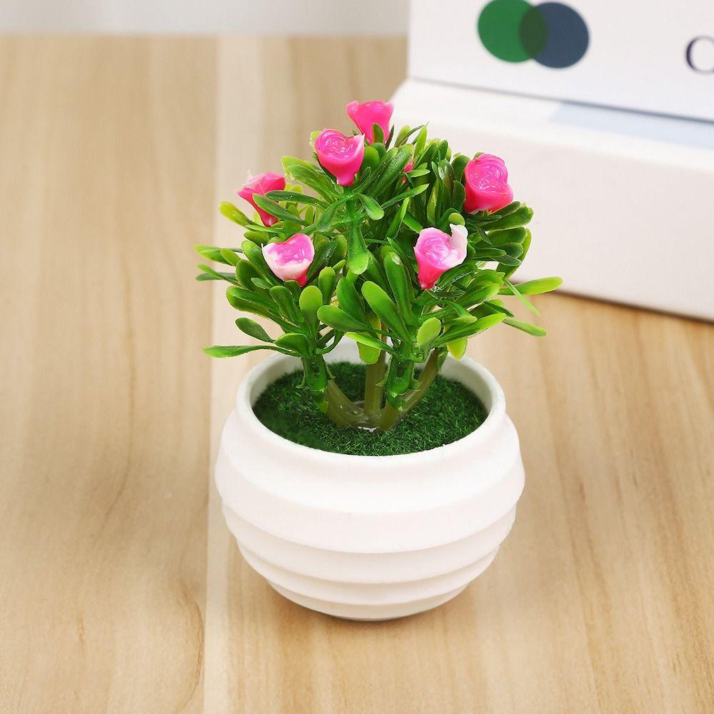 8*11cm Bonsai Flowers Pot Plastic Rose Tea Flower High Quality Artificial Potted Plant