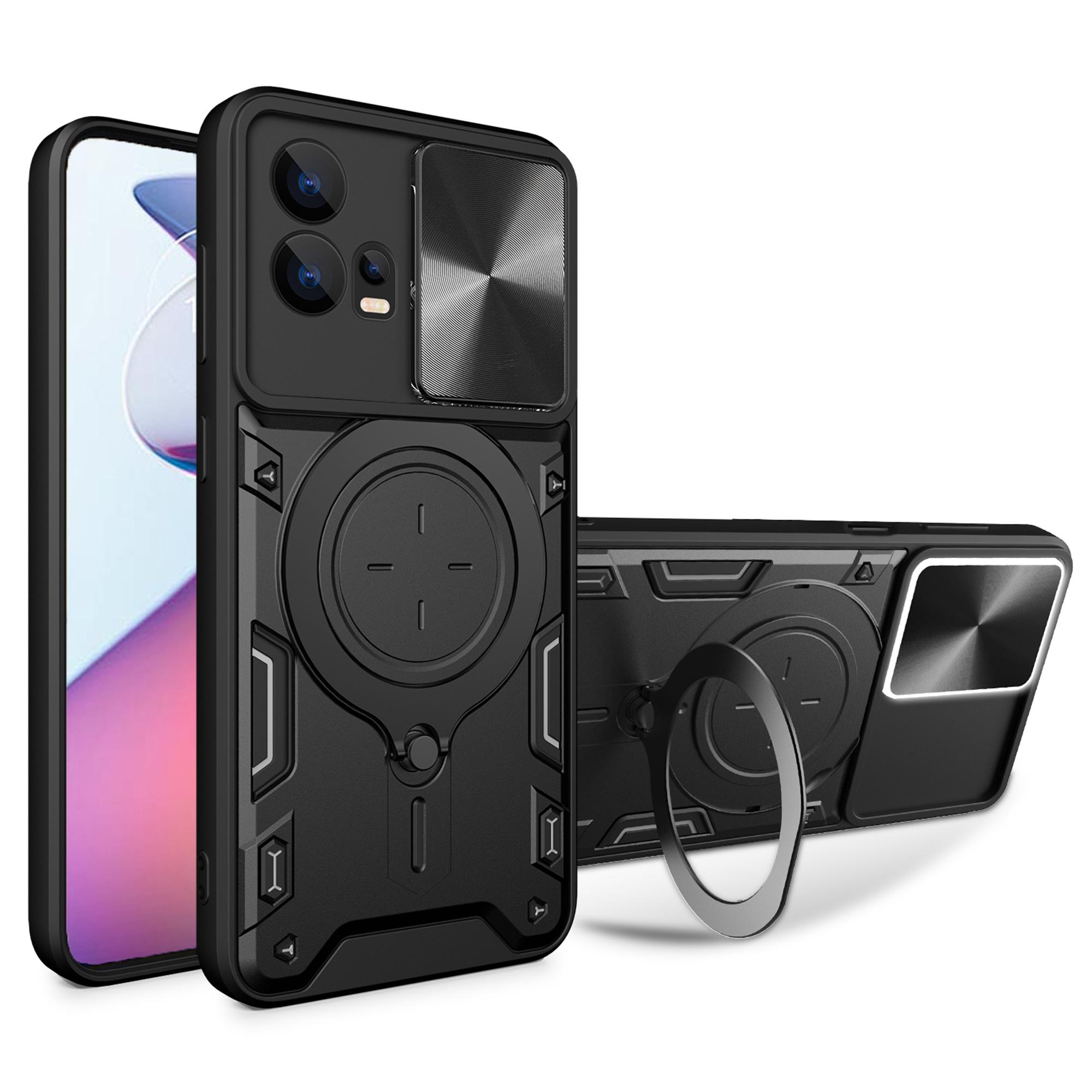 

For Motorola Edge 30 Fusion 5G/Moto S30 Pro 5G Phone Cover Slide Camera Lid PC+TPU Case with Ring Kickstand Black