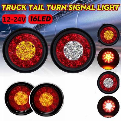 2pcs Truck Taillight Stop Light 16 LED Dual-Color Taillights Rubber Ring Round Tail Lights Replacement Accessories For The Car