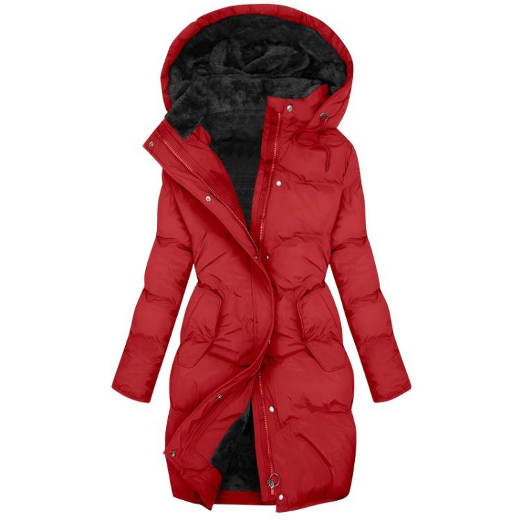 Warm Womens Cotton Jacket Long Sleeve Hooded Zipper Coat Solid Color Fashion Down Jacket