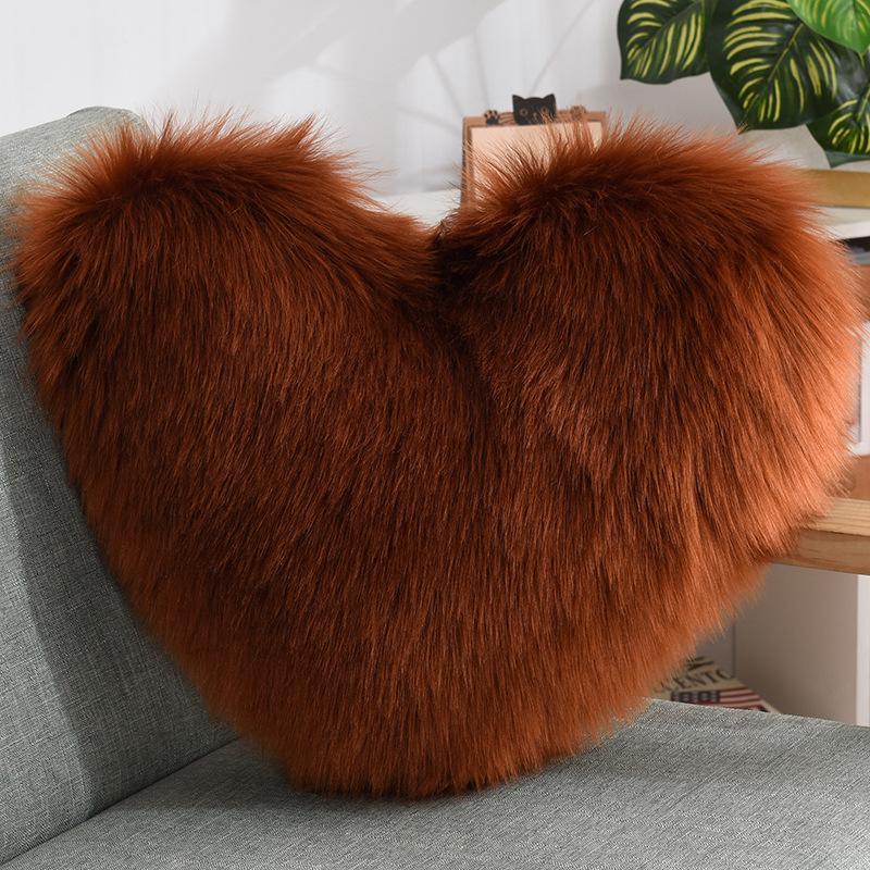 Creative Heart-shaped Plush Pillow Cushion Cushion Core Sofa Lumbar Cushion Office Seat Imitation Wool Cushion