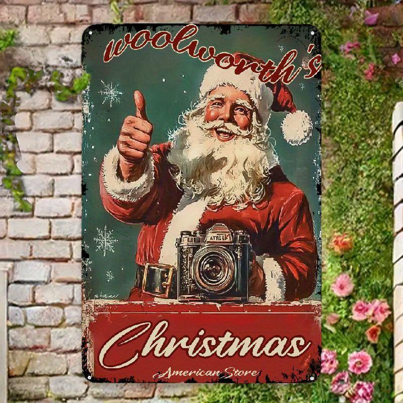 

Vintage Santa Claus Metal Wall Art Sign Rustic Iron Christmas Decor with PreDrilled Holes Coated Holiday Plaque for Indoor 20x30cm（7.8x11.8inch）