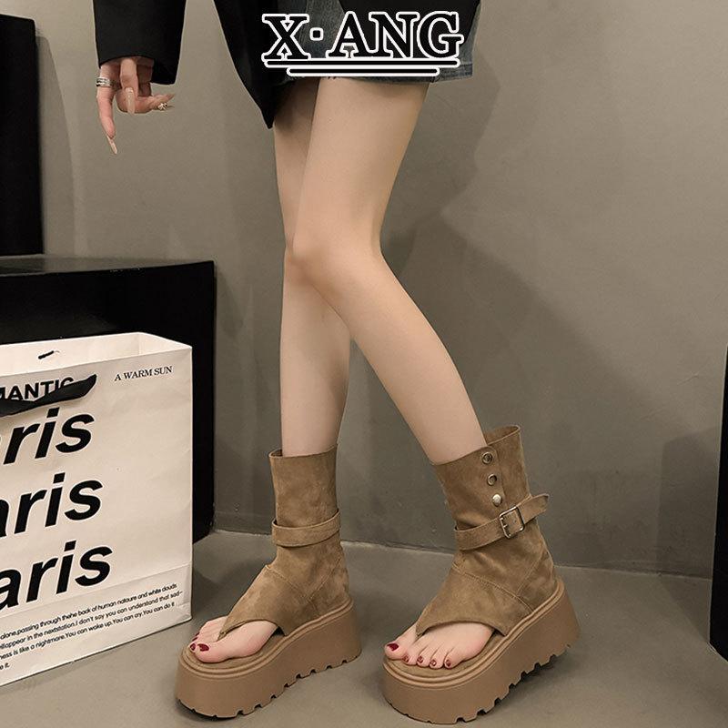 Muffin Thick-soled Heightening Toe Cold Boots Women's Summer Stacking Boots Short Boots New Fashionable Summer High-heeled Sandals