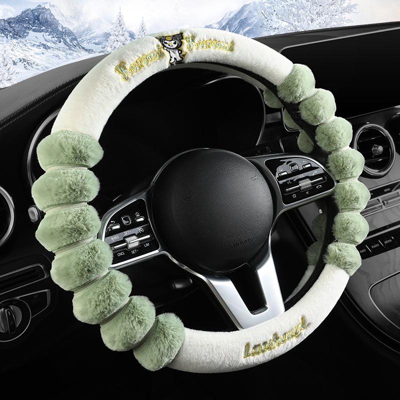 New Kuromi Winter Plush Rabbit Velvet Warm Steering Wheel Cover Soft Handle Cover for Men And Women Car Accessory