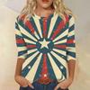Women's Fashion Casual 3/4 Sleeve Independence Day Printed Round Neck Pullover Top