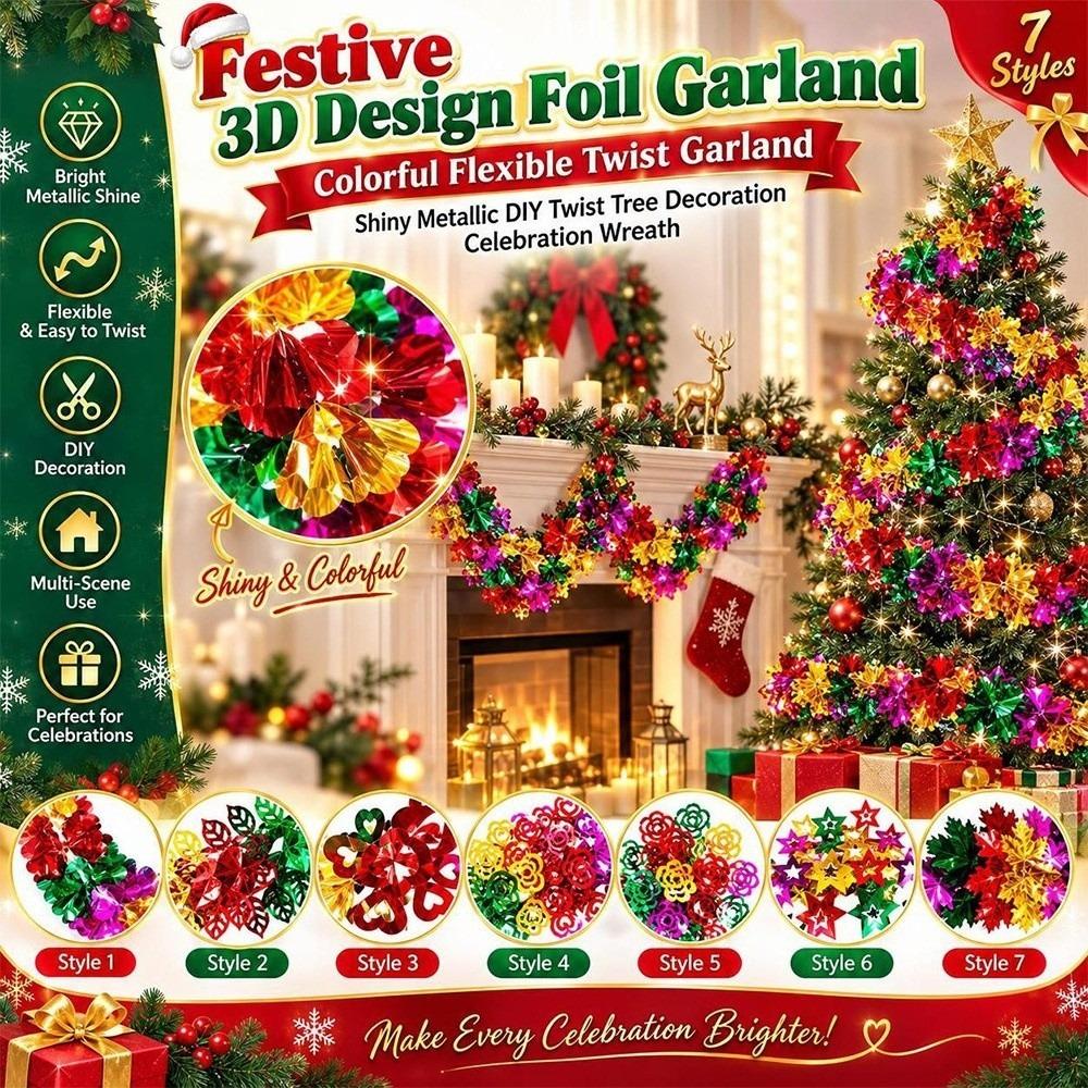 3D Design Foil Garland Flexible Tree Decoration Festive Christmas Garland Celebration Wreath