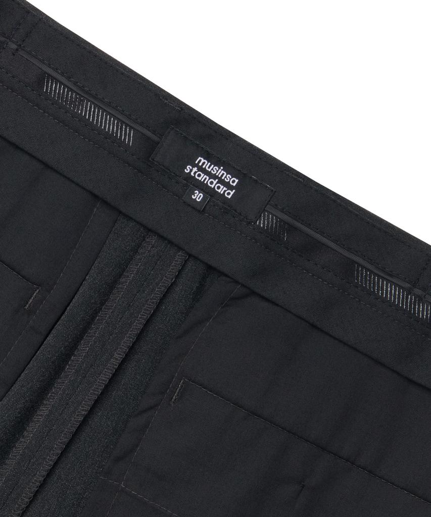 MUSINSA STANDARD Lightweight Relaxed Tapered Hidden Banding Crop Slacks [Charcoal Gray]