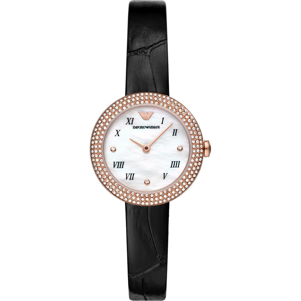 

Emporio Armani Elegant Mother of Pearl Black Leather Women s Quartz Watch AR11356 мать жемчужного