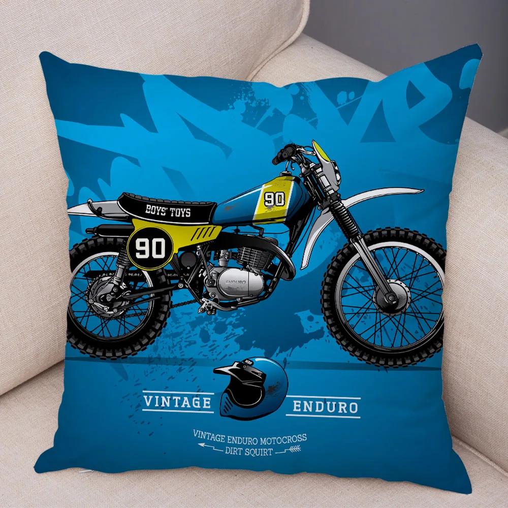 Bunter Motorrad Kissenbezug Dekor Vintage Stil Motorradrennen Kissenbezug Weicher Plüsch Kissenbezug für Sofa Zuhause Auto 45x45cm