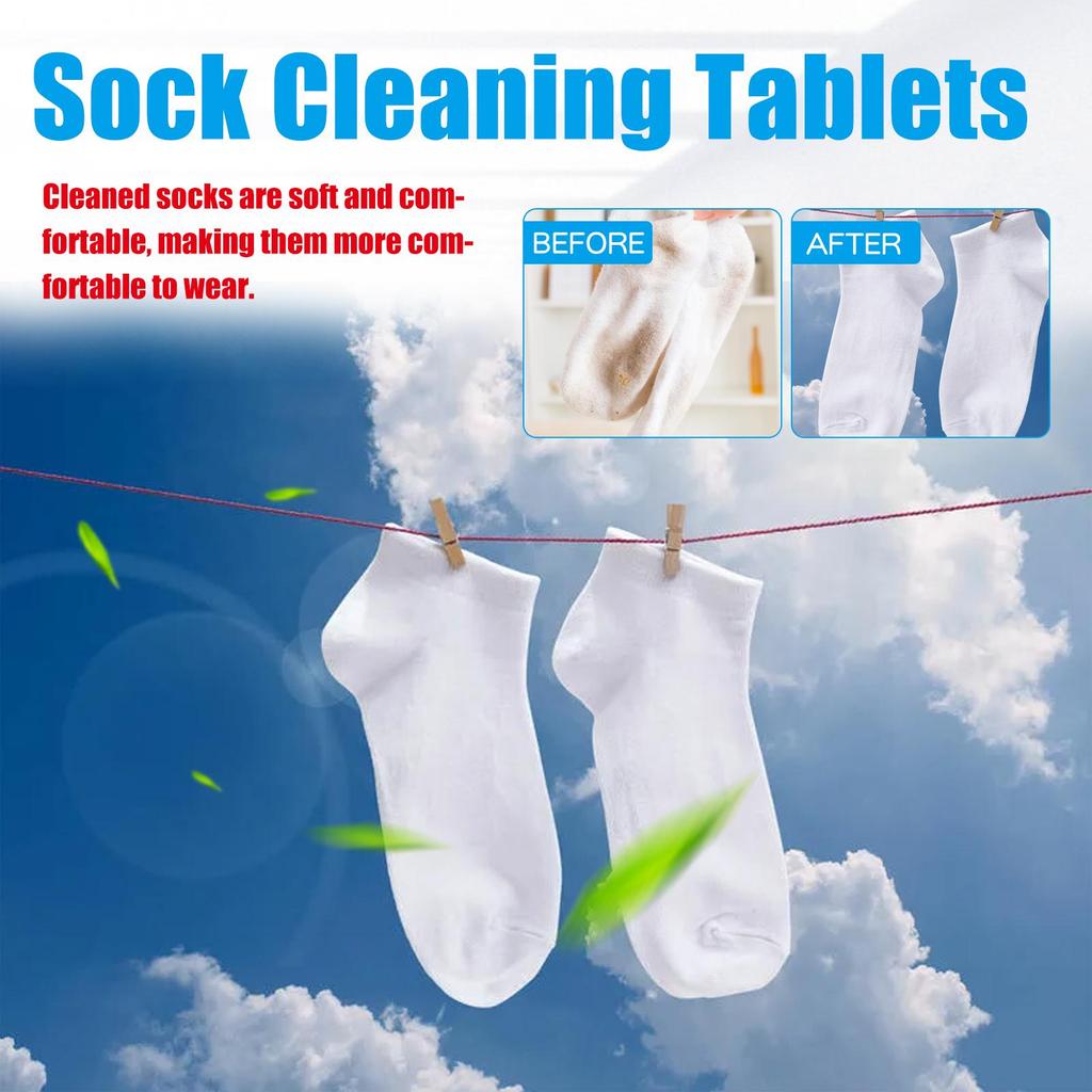 Jakehoe Sock Cleaning Tablets Gently Clean Socks of Stubborn Dirt, Stains and Odors with Multi-purpose Cleaning Tablets.