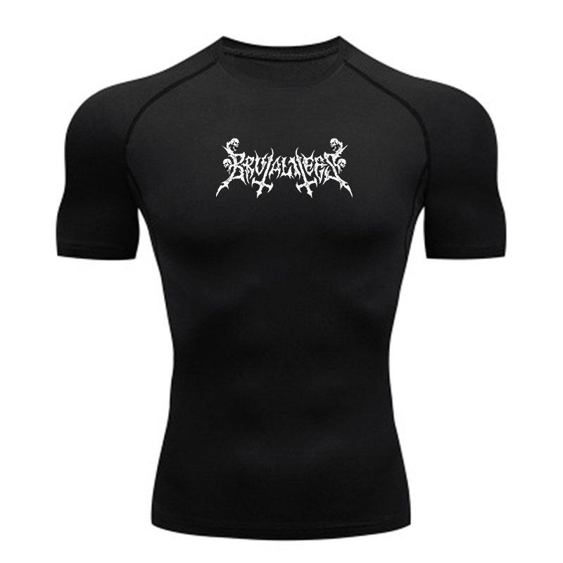 Men's Compression Fitness Sports T-Shirt, Breathable Quick Dry Skull Thorn Print Athletic Top for Gym Workout Running Training Active Wear