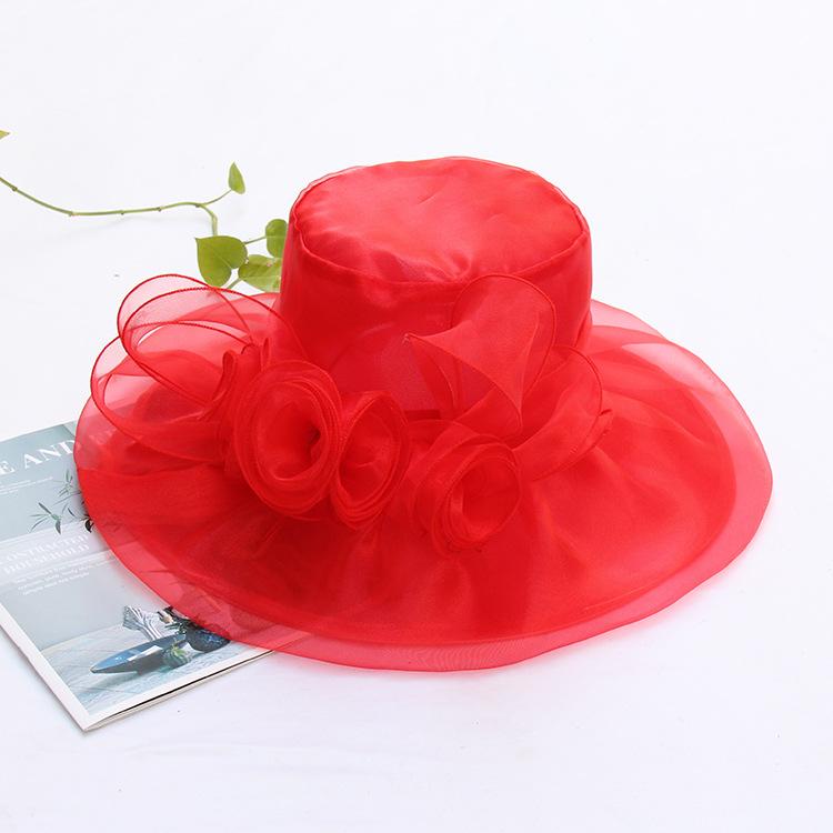 Summer Organza Mesh Top Hat Fashion Hat Women's Flower Beach Sun Hat Big Edge Face Covering Sun Hat
