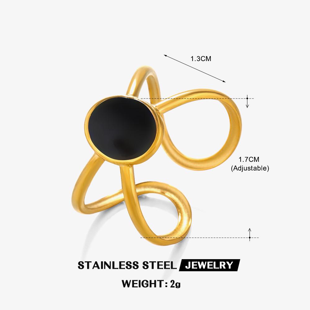 Fashion Oval Drip Oil Open Ring Unisex Stainless Steel Zircon Personalized Intersecting Lines Non Fading Golden Color Rings resizable