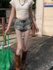 Spicy Girl Retro High-Waist Denim Shorts for Women - Elastic, Slit, A-Line Hot Pants