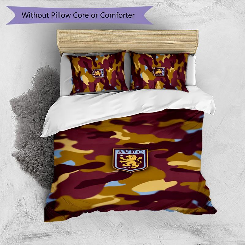Set Lenzuola Stampato Aston Villa Football 3 Pezzi, Comodo Set Copripiumino per Camera da Letto Amico della Pelle