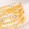 Women Ring Sparkling Geometric Cubic Zirconia Inlaid Adjustable Opening Multi-Layer Stacking Design Finger Band Jewelry Gift
