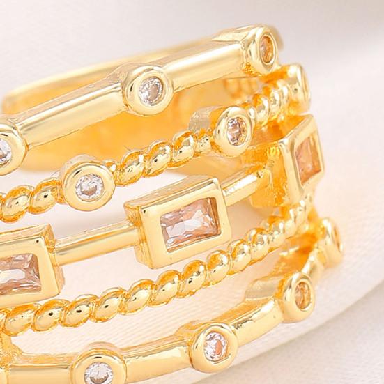Women Ring Sparkling Geometric Cubic Zirconia Inlaid Adjustable Opening Multi-Layer Stacking Design Finger Band Jewelry Gift