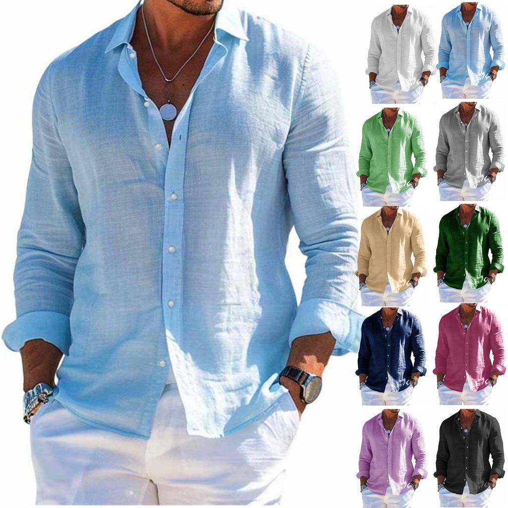 Men's Long Sleeve Linen Shirt Turn-Down Collar Shirt Business Casual Shirt Business Shirt Regular Fit  Shirt