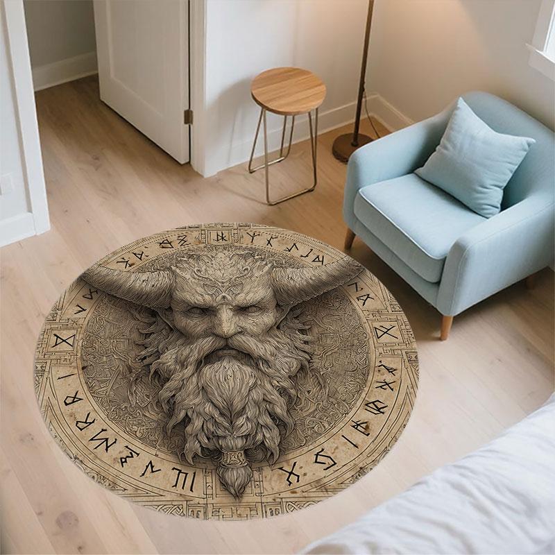 Viking Warrior pattern round rug,Carpet Rug for Living Room Bedroom Playroom ,Non-slip Floor Mat,Holiday Gifts and Birthday Gifts.