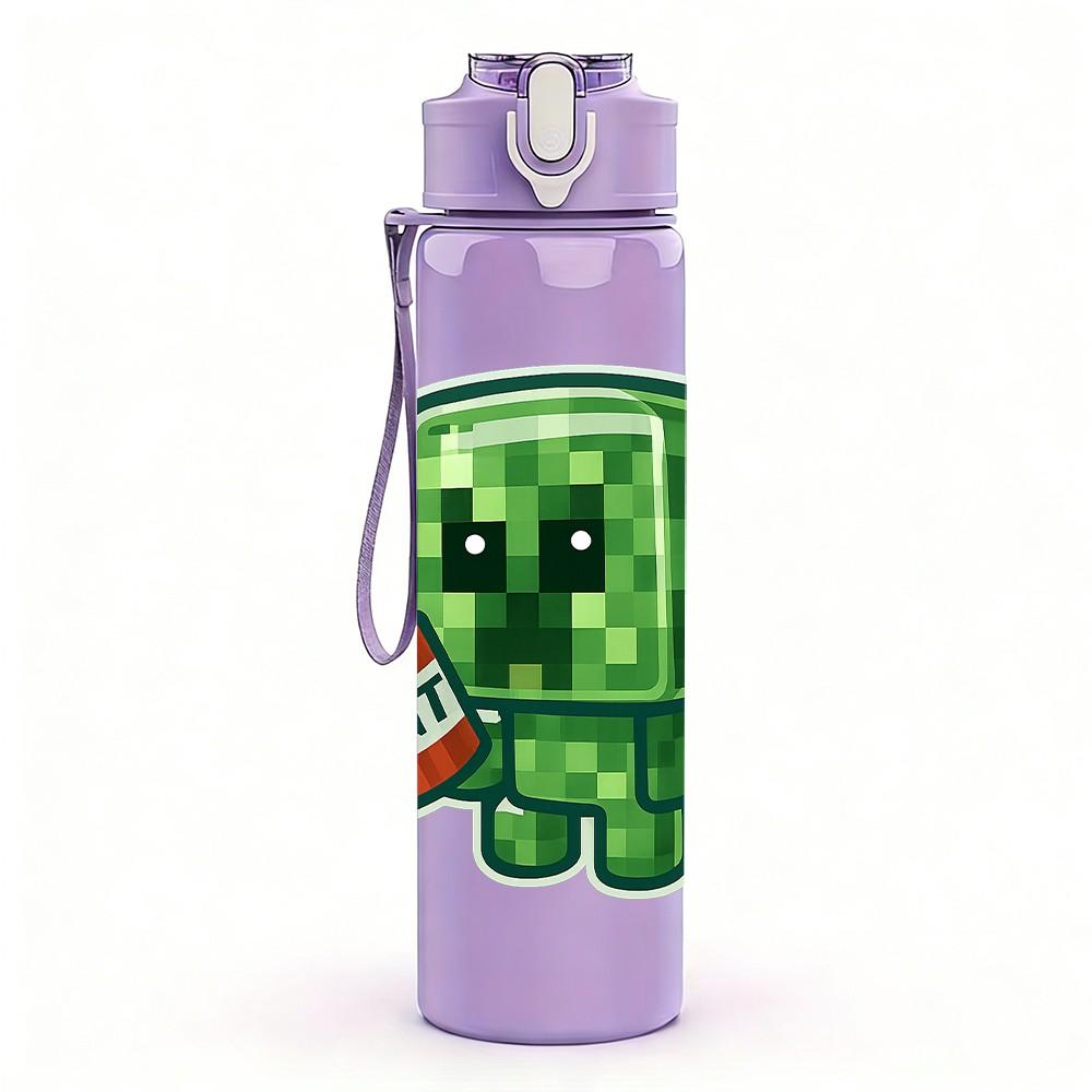 1PC Green Zombie Game Character 750ml Color Plastic Sports Water Bottle Leakproof Flip Straw Lid Suitable for Sports Office Home Use