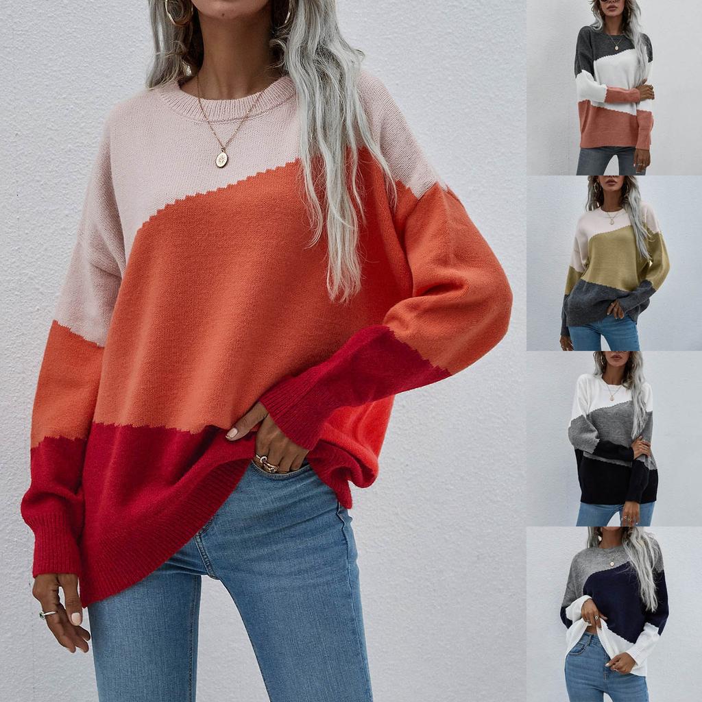 Women's Fall/winter Knit Fashion Loose Round Neck Striped Sweater