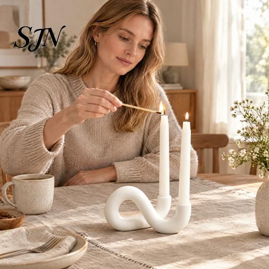 Creative Housewarming Gifts 3D Printed Infinity Loop Taper Candle Holder, Abstract 2?Candlestick Stylish Living Room Ornament Minimalist Stand
