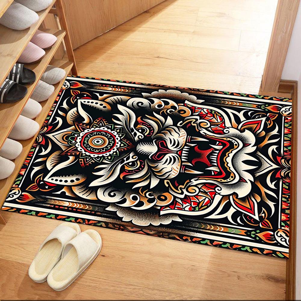 Tattoo Stil 25 Fußmatte Büro Teppich Design für Eingangsbereich Schlafsaal Spielzimmer Balkon Rutschfester Teppich Büro Heimdekor