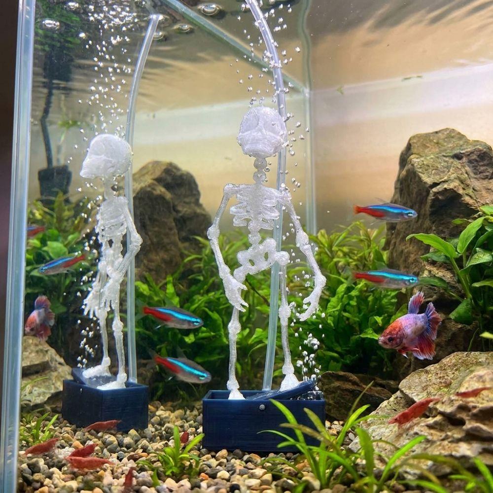 3D Printed Fish Tank Dance Skull Ornament Plastic Movable Oxygen Skeleton Halloween Decor
