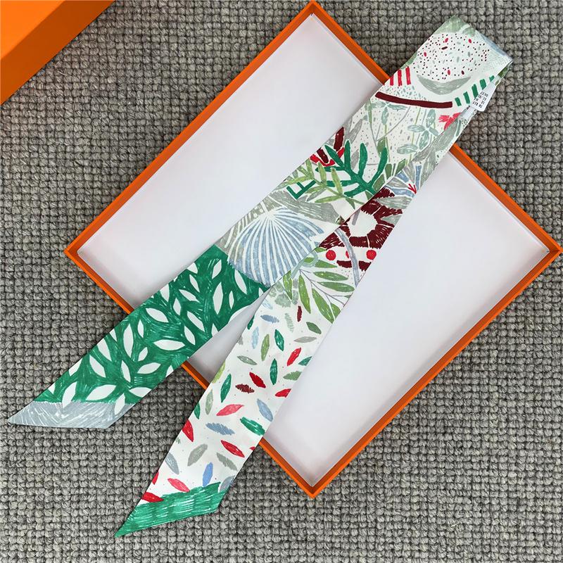 POBING Cashew Print 18m/m Twill Silk Scarves Women Luxury Brand Scarf Bag Ribbons Tie Head Scarf Small Long Skinny Scarf 86*5CM