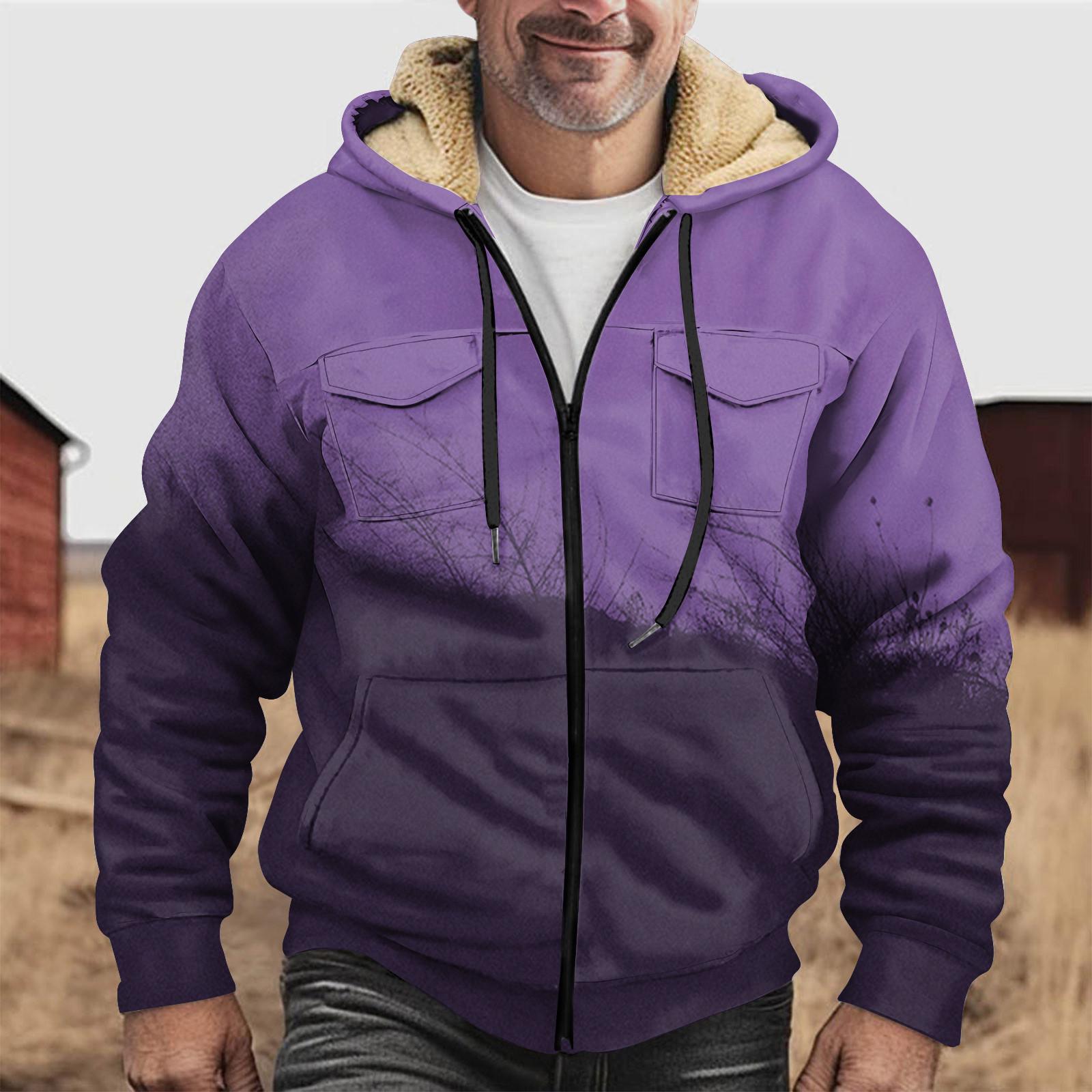

Мужская зимняя флисовая толстовка с капюшоном на молнии с накладным карманом, повседневная куртка L фиолетовый